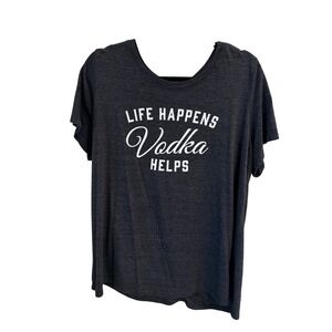 Torrid Womens 3 Plus Slim Fit Life Happens Vodka Helps Graphic T-Shirt Gray